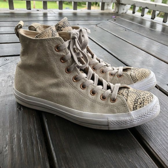 Converse Beige and Snake Print High-Top Sneakers - Picture 1 of 10
